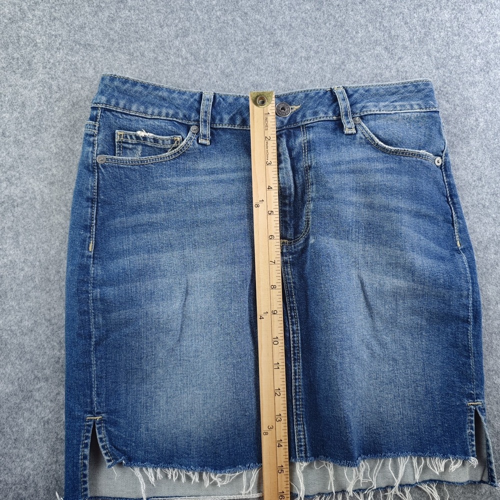 Paige Denim Mini Skirt 27 Blue Medium Wash Raw Frayed Hem Stretch - Picture 5 of 8